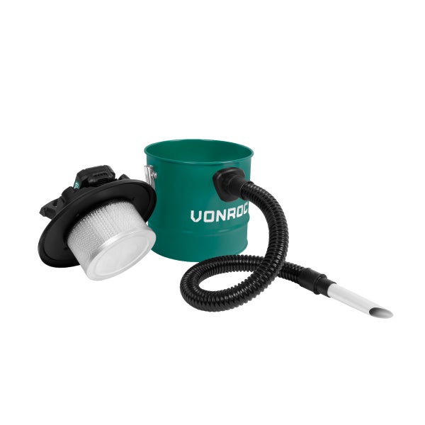 VONROC Aschesauger VPower 20V - 12L Tank - HEPA Filter - Inkl. 2x 2.0Ah Akku und Schnellladegerät