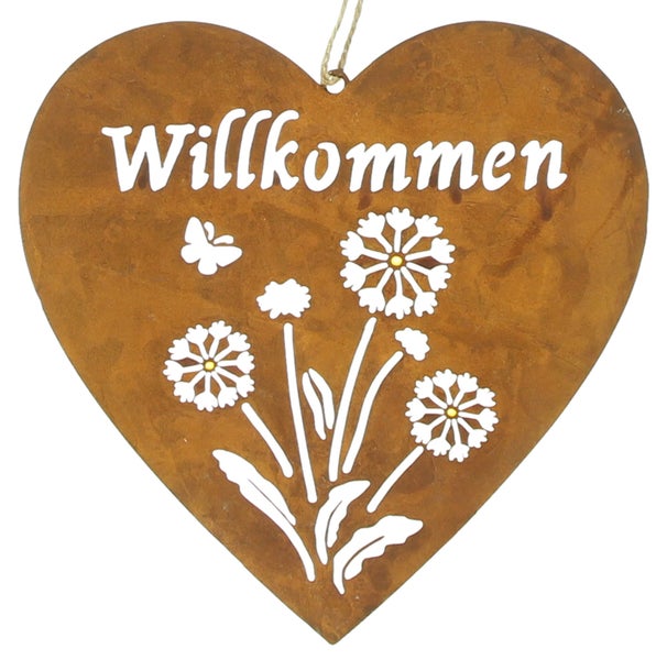 FRANK FLECHTWAREN | Herzhänger Willkommen, METALL, SISAL, 20 x 34 cm