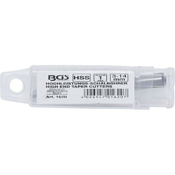 Hochleistungs Schälbohrer im transparenten Behälter, Größe 1 mit 3-14 Millimeter Durchmesser