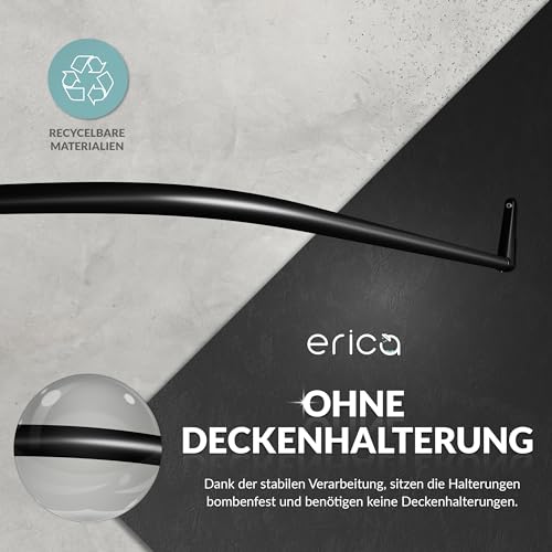 Erica Winkelstange Dusche 85x95x85 cm, Winkelstange Duschvorhang, Wandmontage ohne Deckenbefestigung, Schwarz Pulverbeschichteter Stahl, 100% Rostfrei