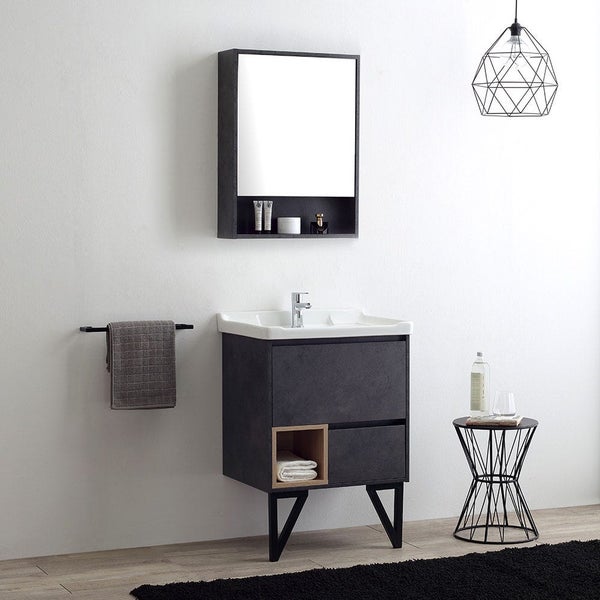 Waschtischunterschrank mit Waschbecken, zwei Schubladen und Ablagefach für das Badezimmer.