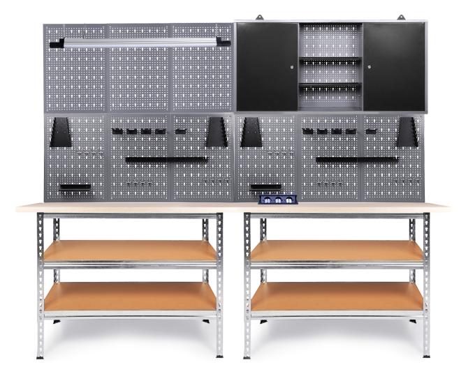 Ondis24 Werkstatt Set Uwe 240cm komplett LED Bluetooth & Steckdose, Werkstatteinrichtung, Werkbank