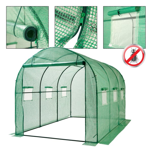 ECD Germany Gewächshaus Foliengewächshaus ca. 300x200x200cm 6m² Grün mit Metallrahmen aus Stahl, Reißverschluss und 6 Fenstern - Bogendach Treibhaus Frühbeet Pflanzenhaus Tomatenhaus Folientunnel