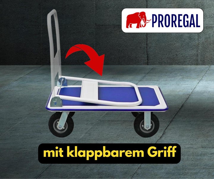 PROREGAL Faltbarer Transportwagen BIG RHINO HxBxT 96 x 90 x 60 cm Tragkraft 300 kg Luftbereifung Rad-Ø 20,3 cm Blau-Grau