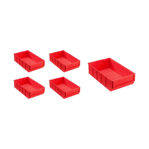 PROREGAL SparSet 5x Rote Indurstriebox 300 B HxBxT 8,1 x 18,3 x 30 cm 3,4 Liter Sortimentskasten