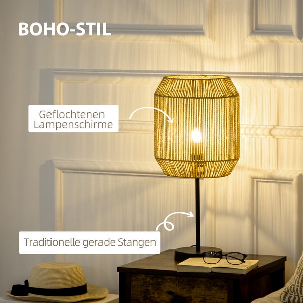 HOMCOM 2er-Stehlampenset mit 1 Tischleuchte, 1 Stehlampe, Stehleuchte und Tischlampe Set mit E27 Sockel, Leinen-Lampenschirm für Wohnzimmer, Schlafzimmer, Natur