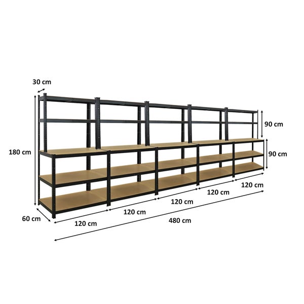 PROREGAL Mega Deal 5x Profi Werkbank GIANT BEAST HxBxT 180x100x60cm Fachlast 175kg Schwarz, Werkbankregal, SArbeitstisch