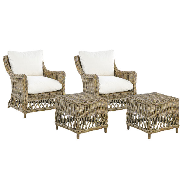 Gartensessel 2er Set mit Auflagen RIBOLLA mit Fußstütze Rattan Naturfarben
