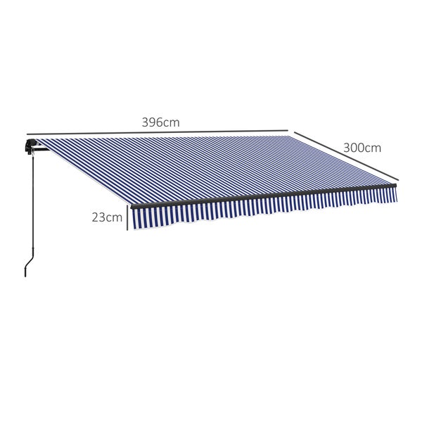 Outsunny Markise, Wandmontage Balkonmarkise mit Handkurbel, 4 x 3 m, Alu, Blau+Weiß