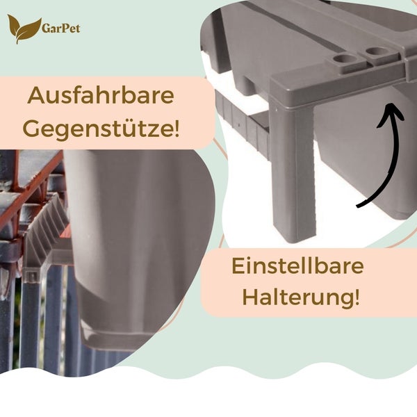 GarPet Balkonkasten mit ausfahrbarer Gegenstütze und einstellbarer Halterung