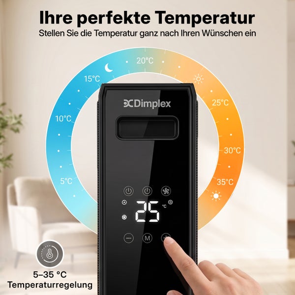 Dimplex Heizgerät mit digitaler Anzeige und intuitiver Temperaturregelung von 5 bis 35 Grad Celsius über Touch Bedienfeld