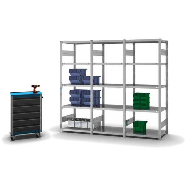 PROREGAL Fachbodenregal Stecksystem T-Profil Light-Duty Grundregal HxBxT 200 x 75 x 50 cm 5 Ebenen Fachlast 140 kg Beidseitig Nutzbar Verzinkt