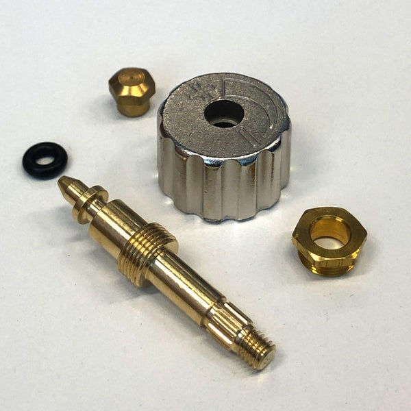 Ventileinsatz-Reparaturset mit Messingspindel, Metall-Einstellknopf, Messingmuttern und O-Ring.