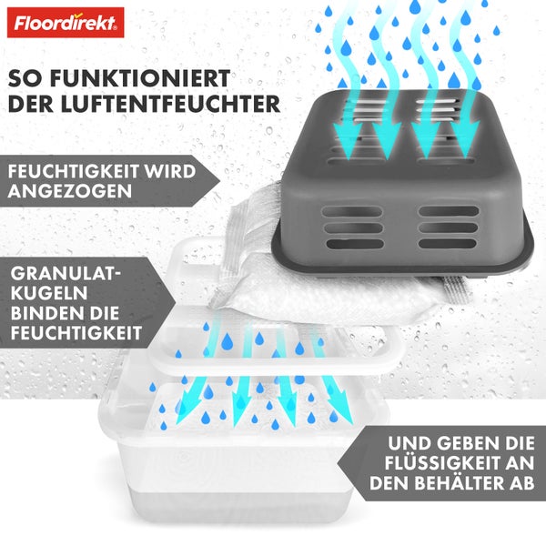 FLOORDIREKT Luftentfeuchter im 4er Set - Nachfüllbare & wiederverwendbare Raumentfeuchter - Kuki - Grau