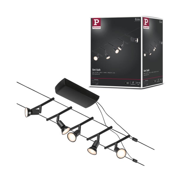 CorDuo Seilsystem Salt Basisset GU5,3 max. 5x10W 230/12V Schwarz matt, Chrom