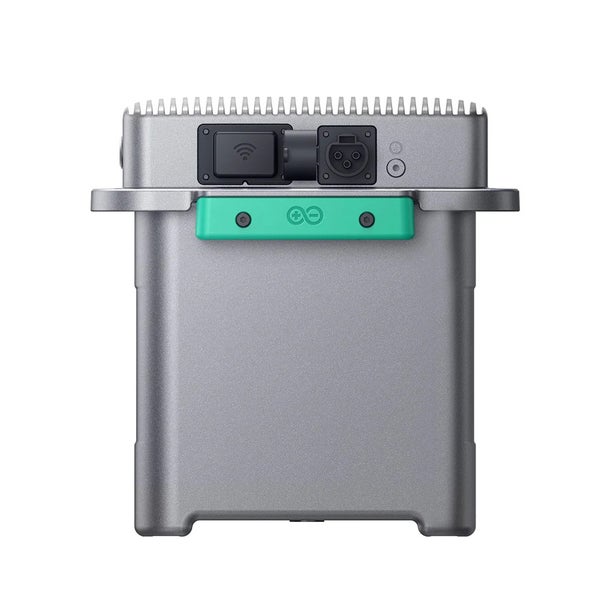 Anker SOLIX Batteriespeicher für Balkonkraftwerke aus Metall mit Kühlrippen, WLAN Anschluss, Stromanschlüssen und Anker Logo.