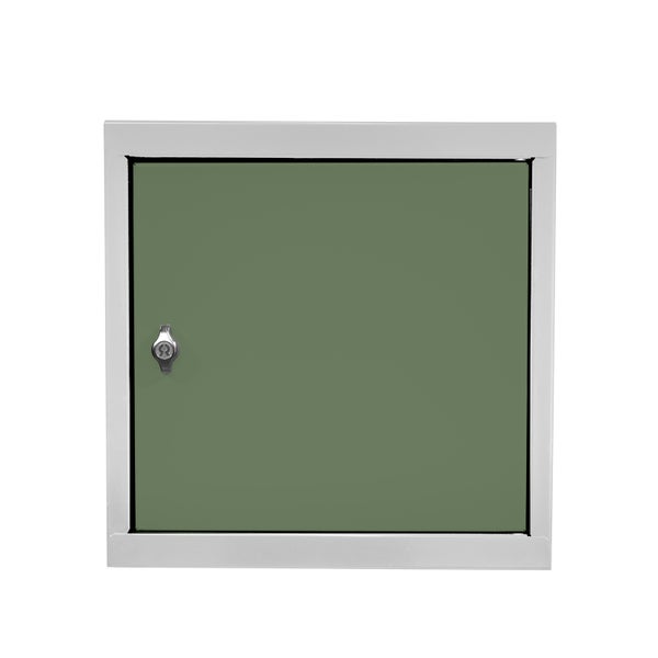 PROREGAL Schließfachwürfel Blocky mit Drehriegelschloss für Vorhängeschloss | HxBxT 40x40x40cm | Lichtgrau/Grün | Tresor, Schließfach