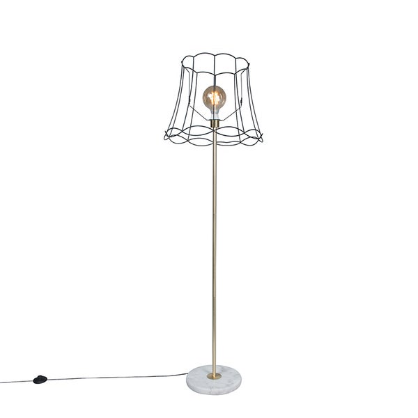 QAZQA - Retro Retro Stehleuchte I Stehlampe I Standleuchte I Lampe I Leuchte Messing mit Granny Schirm schwarz 45 cm - Kaso I Wohnzimmer I Schlafzimmer - Stahl Rund - LED geeignet E27