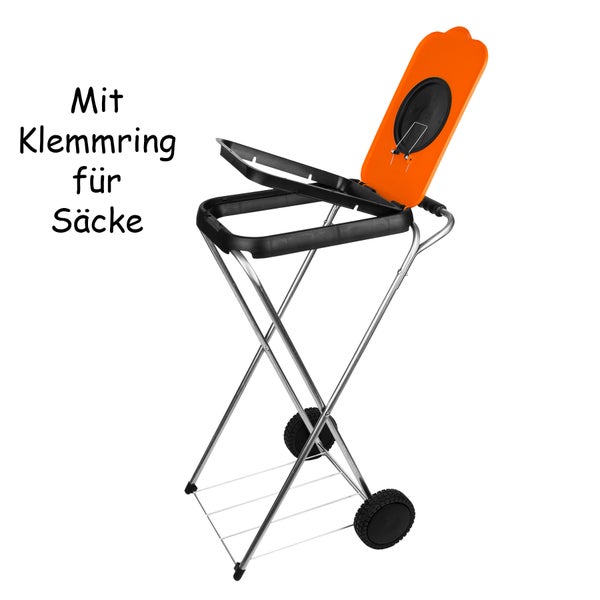 BigDean Müllsackständer SwingFix ORANGE 120L - Müllbeutelhalter Blauer Gelber Sack Ständer Mülleimer Müllbeutelständer Müllsackhalter mit Rollen & Flascheneinwurf