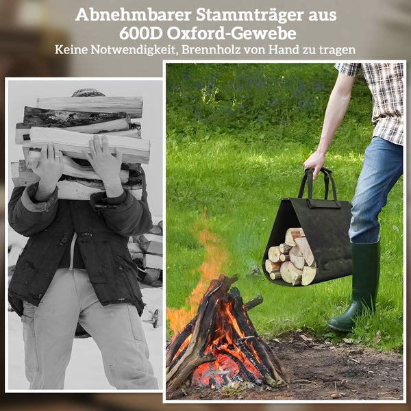 Outsunny Kaminholzregal, mit abnehmbarem Tragebeutel, für Outdoor, Indoor, bis 50 kg, 49 x 34 x 44 cm, Metall, Schwarz