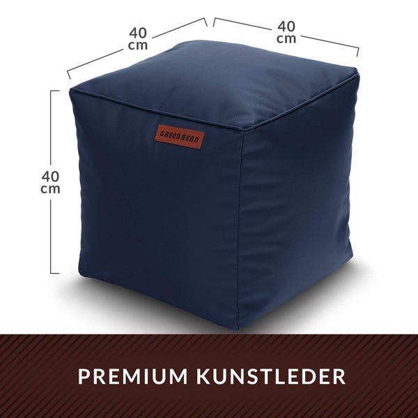 Green Bean Sitzhocker aus Kunstleder - Pouf mit EPS Perlen Füllung - 40 x 40 cm - perfekte Ergänzung zum Sitzsack - Sitzwürfel Sitzkissen Hocker Fußhocker - Dunkelblau