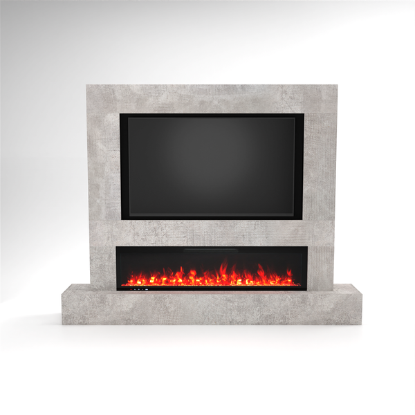 Glow Fire Fernsehwand mit Kamin 'Inside 182'| Cinewall mit Elektrokamin in beton mit Heizung (1500 W) | HxBxT: 225x282,6x41,8 cm