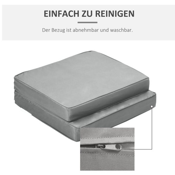 Outsunny 2er-Set Sitzkissen, 56 x 52 cm Stuhlkissen mit Reißverschluss, Stoffbezug, 7cm dick Polsterauflage, waschbar Sitzpolster für Haus, Garten, Auto, Büro, Sofa, Stühle, Hellgrau