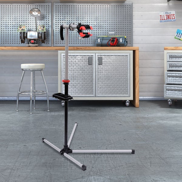 HOMCOM Fahrradmontageständer, Reparaturständer mit Werkzeugablage, L100 x B66 x H109 -180 cm, Stahlrohr, PP + Q195 Stahl, Schwarz