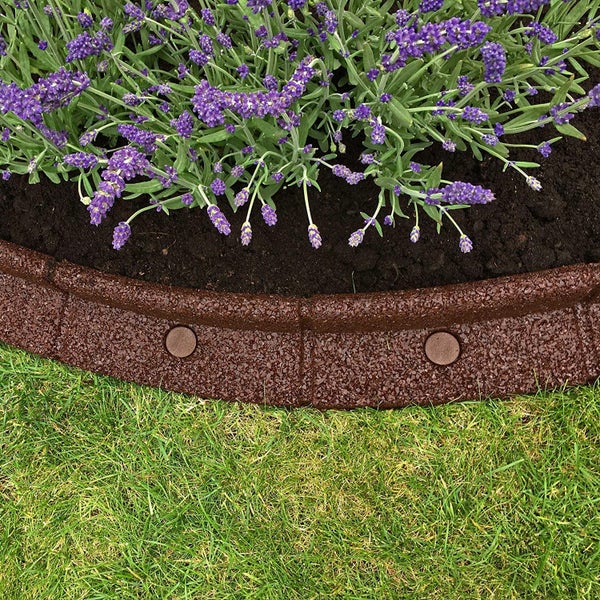 FlexiBorder (Braun, 6 Meter) - flexible Rasenkante, Komplettset, biegbar bis 70°, recycelte Rohstoffe, speziell geeignet für kinderfreundliche Gärten, wetterfest, rasenmäherfreundlich, einfache Installation