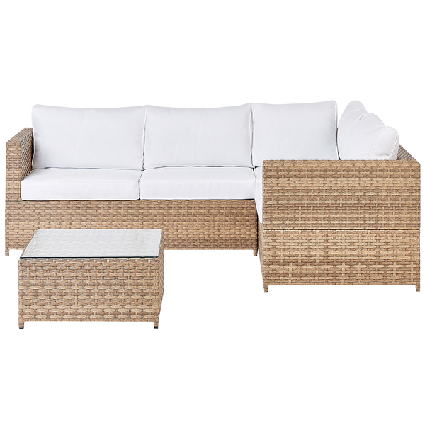 Garten Ecksofa mit Tisch 4-Sitzer AVOLA linksseitig Polyrattan Cremeweiß