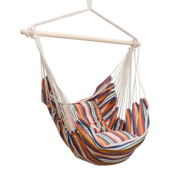 Hängesessel Relaxsessel 130x95cm mit bunten Streifen + 2 Kissen zum Wenden