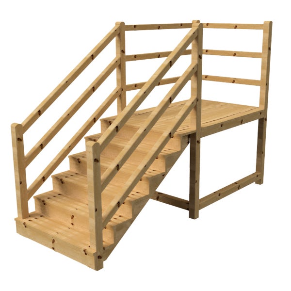 Holztreppe mit Geländer und Plattform für den Garten