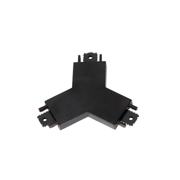 Y-Verbinder für Schienensysteme aus Kunststoff in Schwarz.