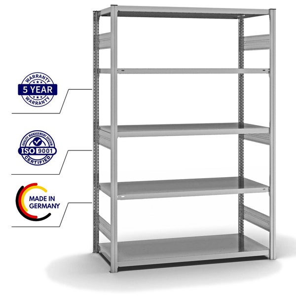 PROREGAL Fachbodenregal Stecksystem T-Profil Heavy-Duty Grundregal HxBxT 200 x 130 x 60 cm 5 Ebenen Fachlast 330 kg Beidseitig Nutzbar Verzinkt