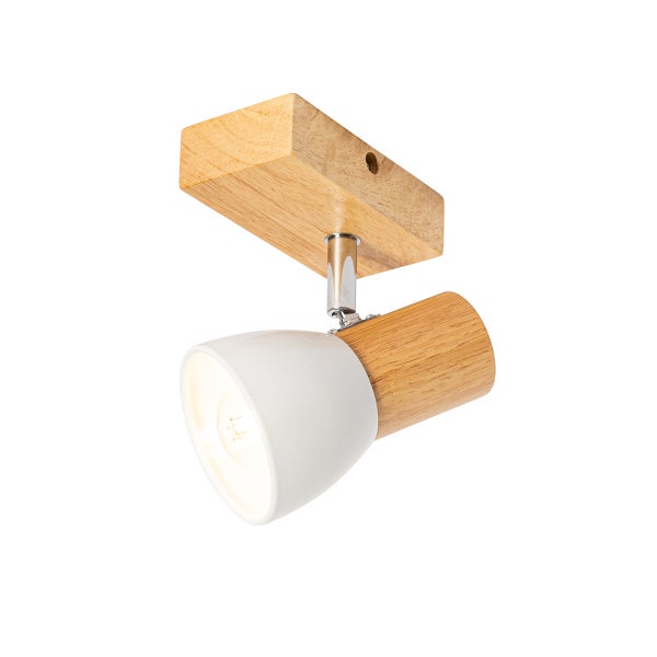 Deckenstrahler aus Holz und Keramik mit beweglichem Spot