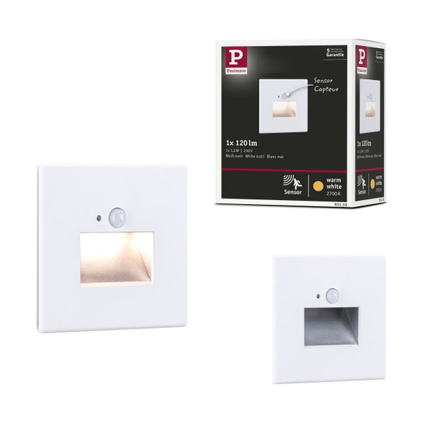 LED Wandeinbauleuchte Edge Quadro eckig 80x42mm 1,2W 25lm 230V 2700K Weiß matt