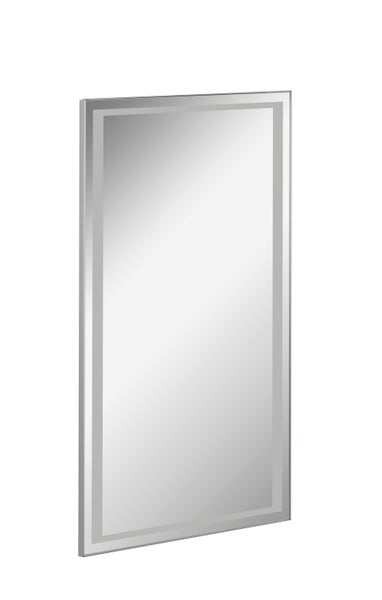 FACKELMANN MILANO Gäste WC Set 5 Teile / Waschbecken / Waschbeckenunterschrank / Waschbeckenbeleuchtung / Armatur / LED-Spiegel / Badmöbel Set / Korpus: Braun hell / Front: Weiß / Breite: 55 cm
