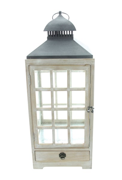 FRANK FLECHTWAREN | Große Laterne Landhaus, HOLZ, METALL, 25 x 25 x 63,5 cm