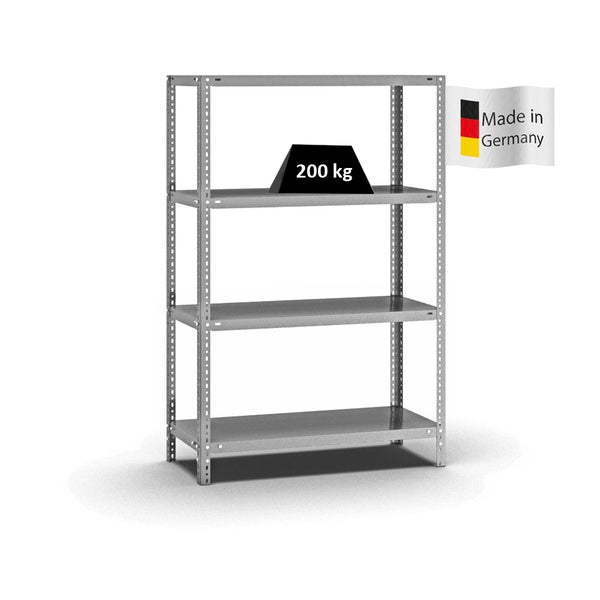 PROREGAL Fachbodenregal Schraubsystem Medium-Duty Grundregal HxBxT 150 x 100 x 40 cm 4 Ebenen Fachlast 200 kg Beidseitig Nutzbar Verzinkt