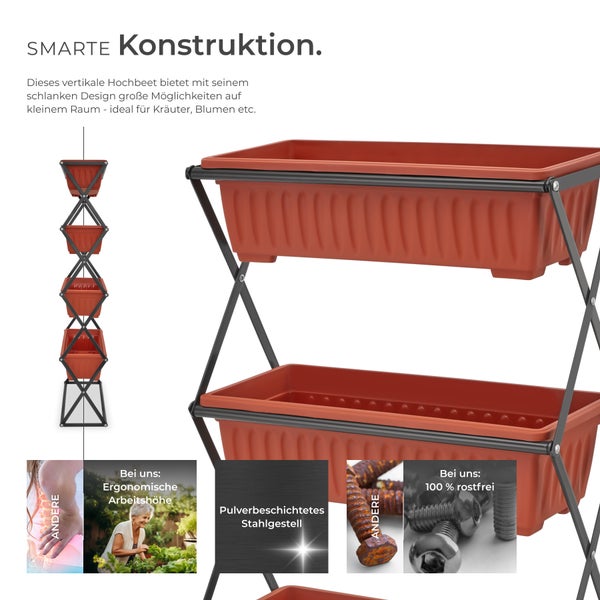 Vertikalbeet tectake  52 x 21 x 127 cm mit 4 Pflanzkästen braun
