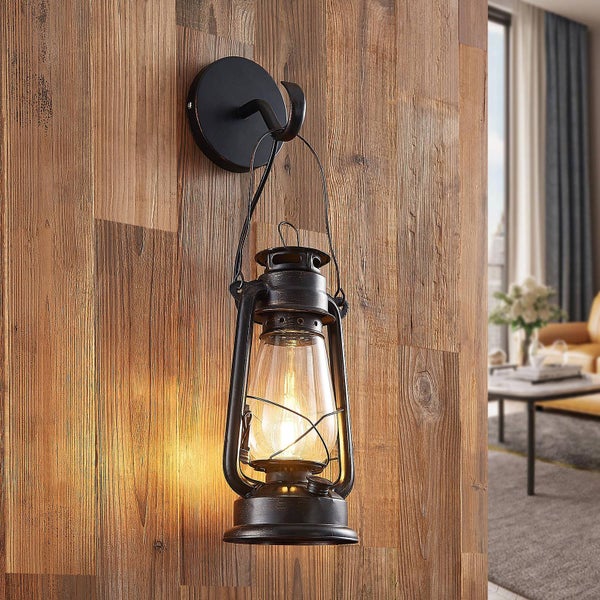 Lindby Wandlampe, Wandleuchte innen Laternenform Innenleuchte Wand Laterne Vintage Design rostfarben 1x E14 max. 40W ohne Leuchtmittel Wandbeleuchtung