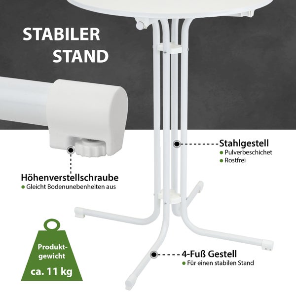 Set Stehtisch klappbar Ø 80 cm in Weiß & Husse Anthrazit bügelfrei für Gastrotisch Bistrotisch