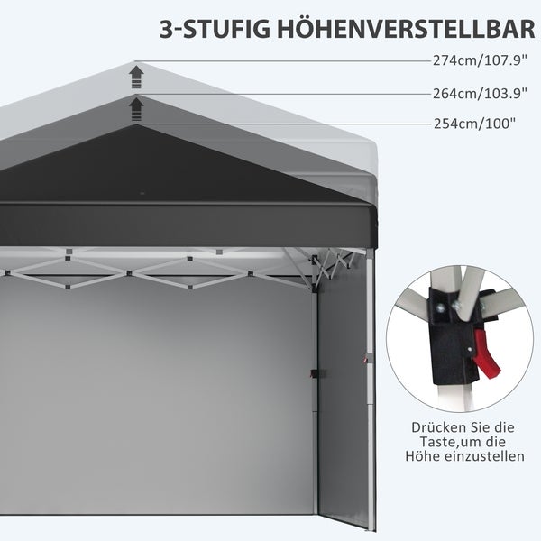 Outsunny Faltpavillon 2,97 x 2,97 m, Pavillon mit Seitenwänden, Campingzelt mit UV-Schutz, Partyzelt mit Sandsack, Gartenpavillon, Pop-Up-Zelt für Terrasse, Stahl, Schwarz