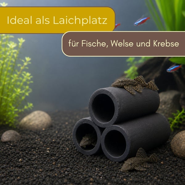 Stapelbare Laichhöhlen aus Ton für Welse und Krebse im Aquarium als idealer Laichplatz.