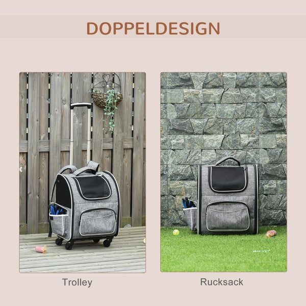 Doppeldesign: Haustiertransportwagen und Rucksack