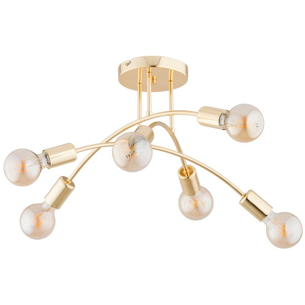 Moderne Deckenleuchte mit sechs Lichtquellen in gebogenem Design aus Metall für ein angenehmes Licht.