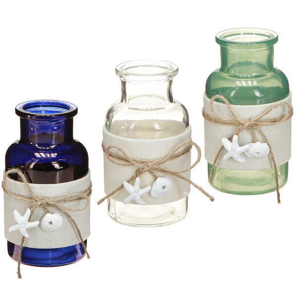 Drei dekorative Glasvasen mit maritimen Elementen