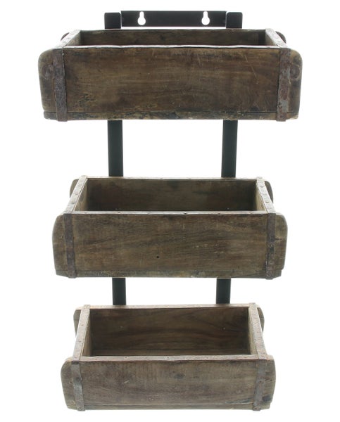FRANK FLECHTWAREN | Regal Ziegelform, HOLZ, METALL, 31 x 14 x 58 cm