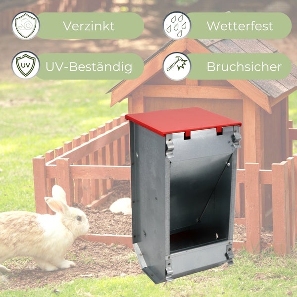 Futterspender Hühnerstall Kaninchen Futtertrog verzinkt 1 kg Futterautomat Stallmontage Metall Futterspender Geflügel Futternapf mit Deckel für Kleintiere