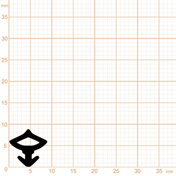Querschnitt eines Dichtungsprofils für Fenster oder Türen auf Millimeterpapier.